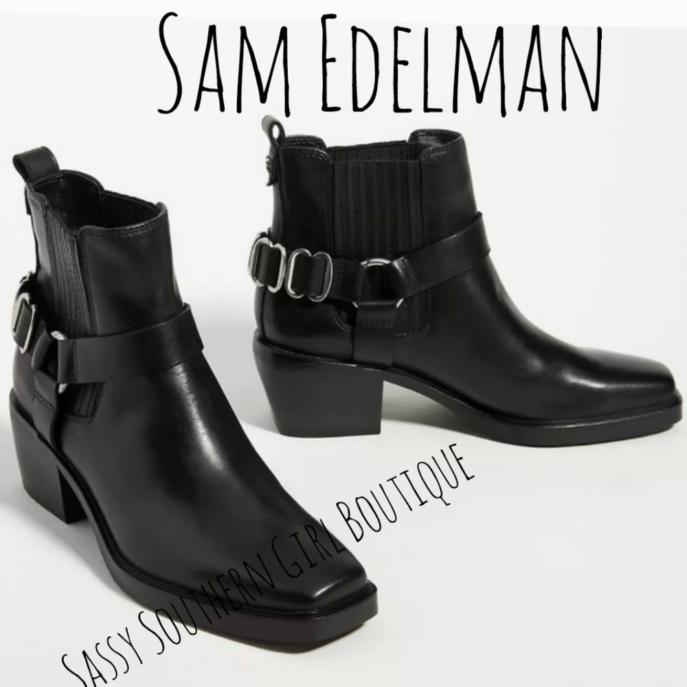🆕⭐Sam Edelman black leather chain booties